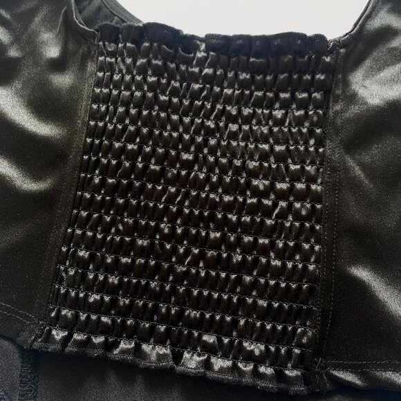 A.C.W. Black Satin Smocked Crop Top Bustier Corset Smock Goth Punk Romantic Emo - Picture 5 of 11